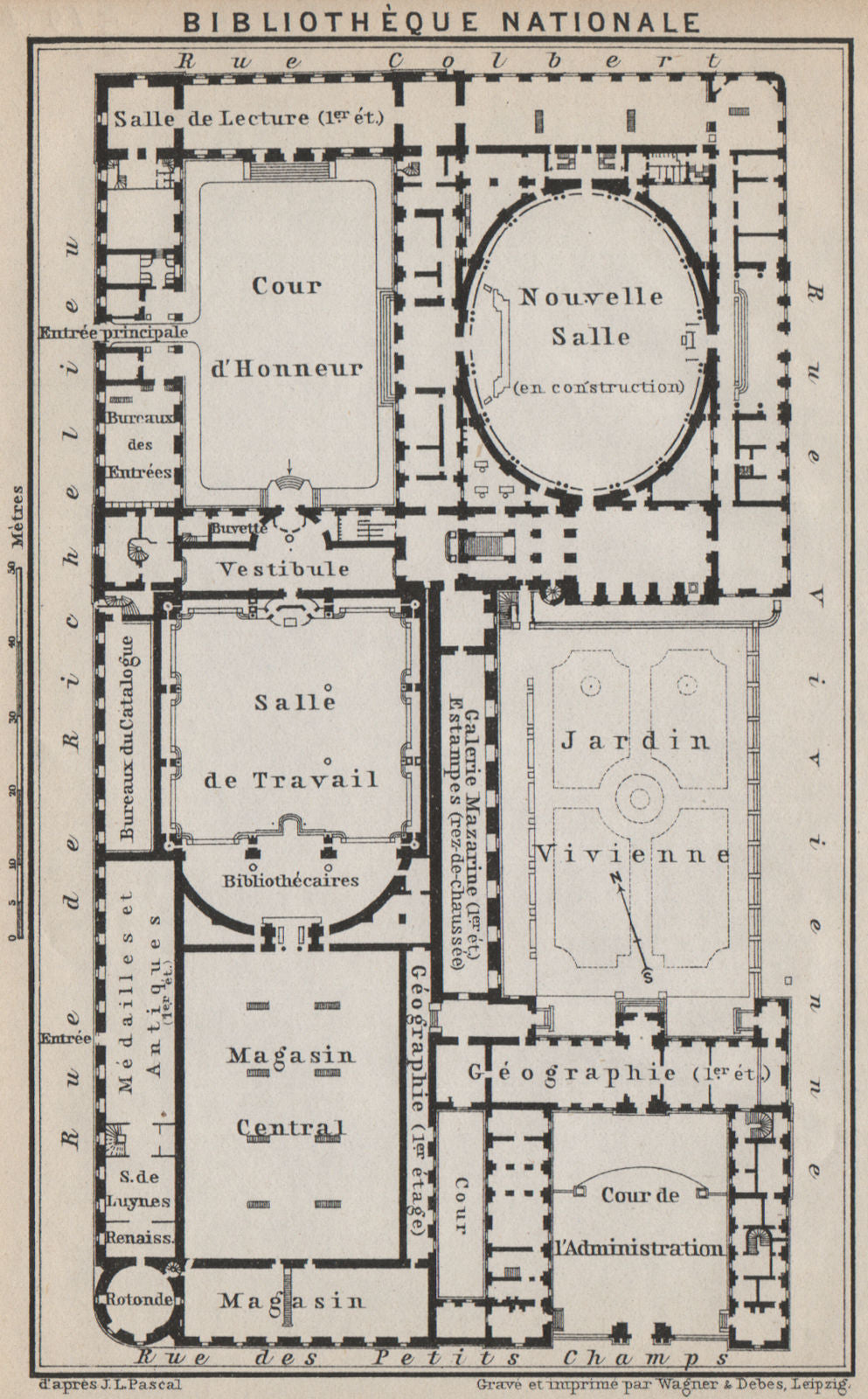 BIBLIOTHÈQUE NATIONALE DE FRANCE floor plan. Richelieu site. Paris 1910 map
